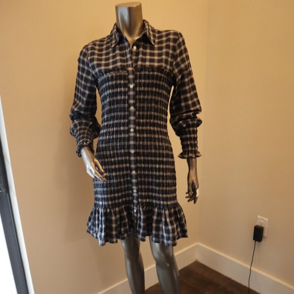 Veronica Beard Kelsey Dress Plaid Gauze Shirred Mini Size 4 New Tag $448 - Picture 5 of 8
